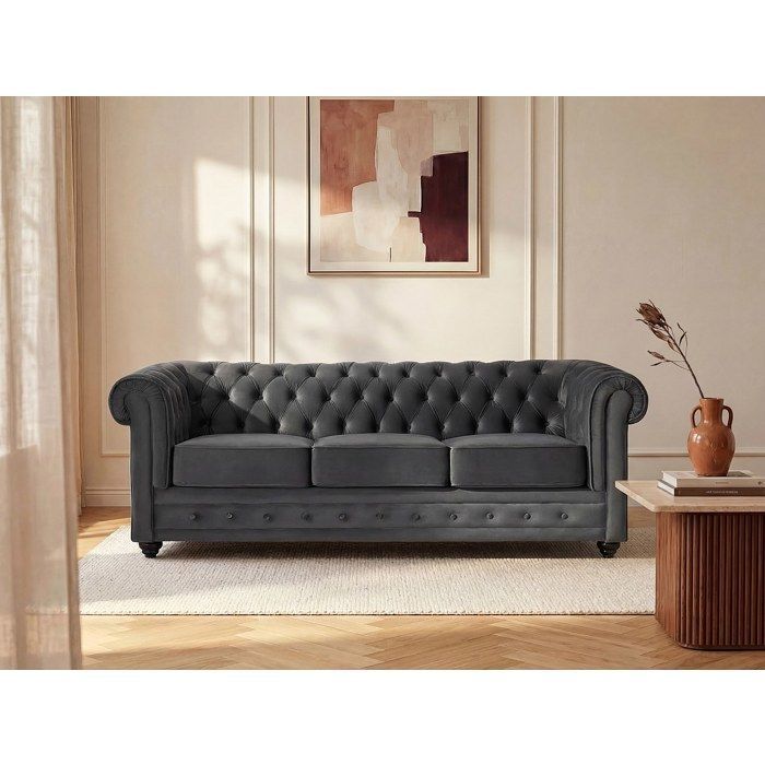 Sofá Chesterfield de 3 plazas - Terciopelo antracita - Clásico - Atemporal - Lujoso