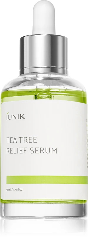 iUnik tējas koka nomierinošais sejas serums jutīgai, uz nepilnībām tendētai ādai