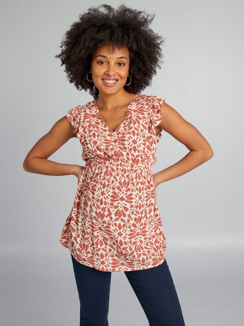 Zwangerschapsblouse met ruches - ROOD