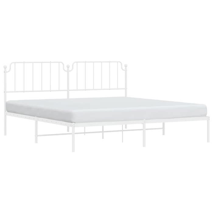 Letto in metallo bianco 200 x 200 cm - Struttura letto in metallo - Materasso non incluso - e testiera bianca 200x200 cm 005_970369