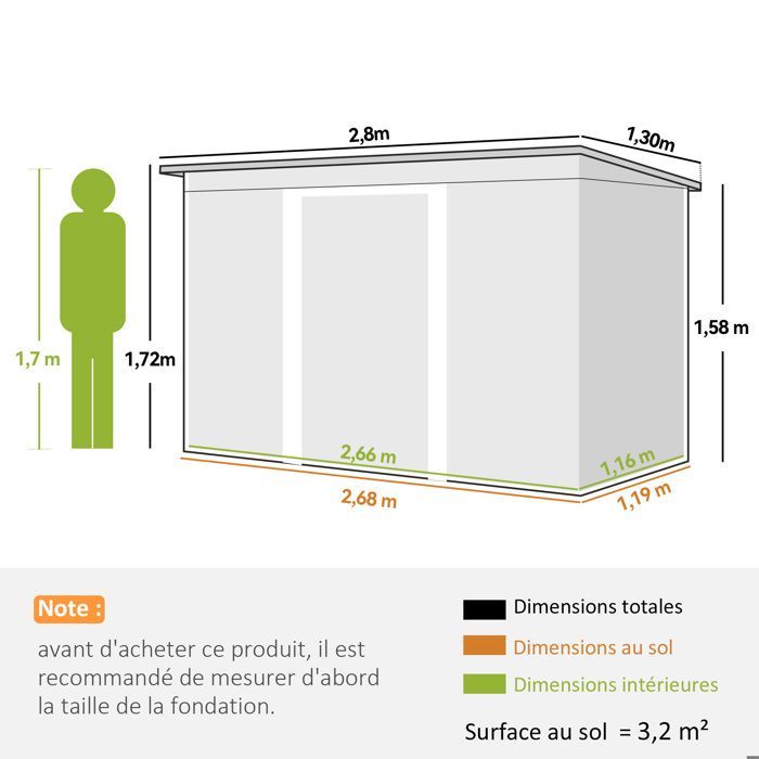 Abri de Jardin 3,6 m² Outsunny Remise à Outils avec kit de fondation en Acier galvanisé avec Portes coulissantes Vert clair
