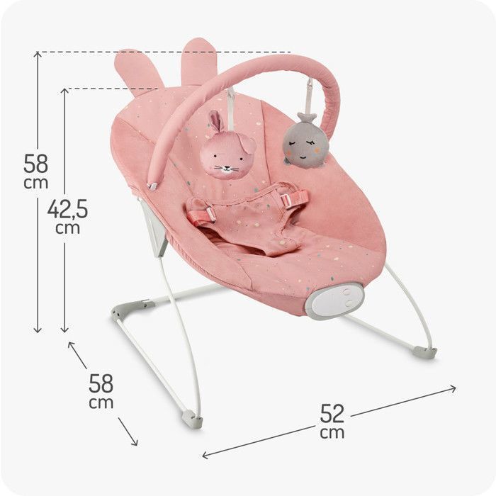 MoMi GLOSSY – Transat Bébé Léger avec Module Sensoriel – 8 Mélodies – Vibration 3 Niveaux – Jouets Inclus – Rose