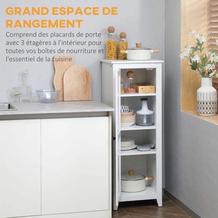 Armario de almacenamiento independiente - HOMCOM - ahorra espacio, estilo clásico, 2 estantes ajustables - madera - 120 cm de alto - blanco
