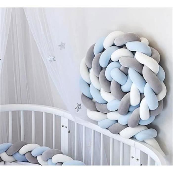 3M Snake Pillow Crib Bumper - White+Grey+Blue - Braided Velvet and PP Cotton Bumper