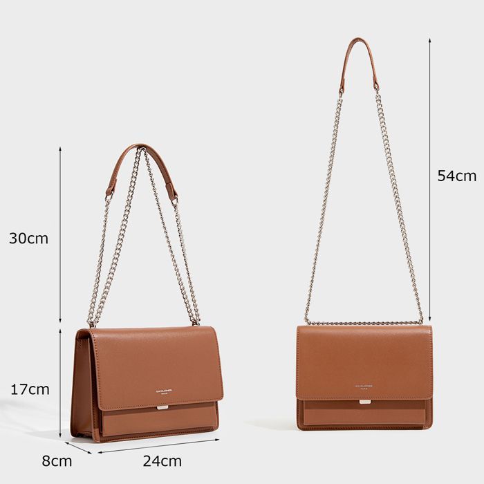 David Jones - Women's Shoulder Bag - Messenger Bag, Clutch, Small Handbag, Shoulder Bag, Faux Leather, Fashion Chains - Brown