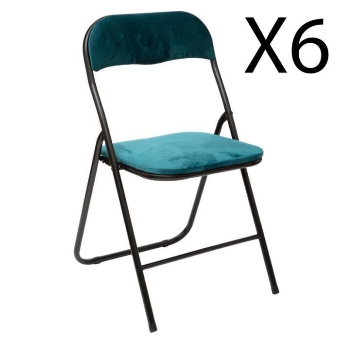 Set med 6 hopfällbara metallstolar - PEGANE - Ankblå - Inomhus - Modern