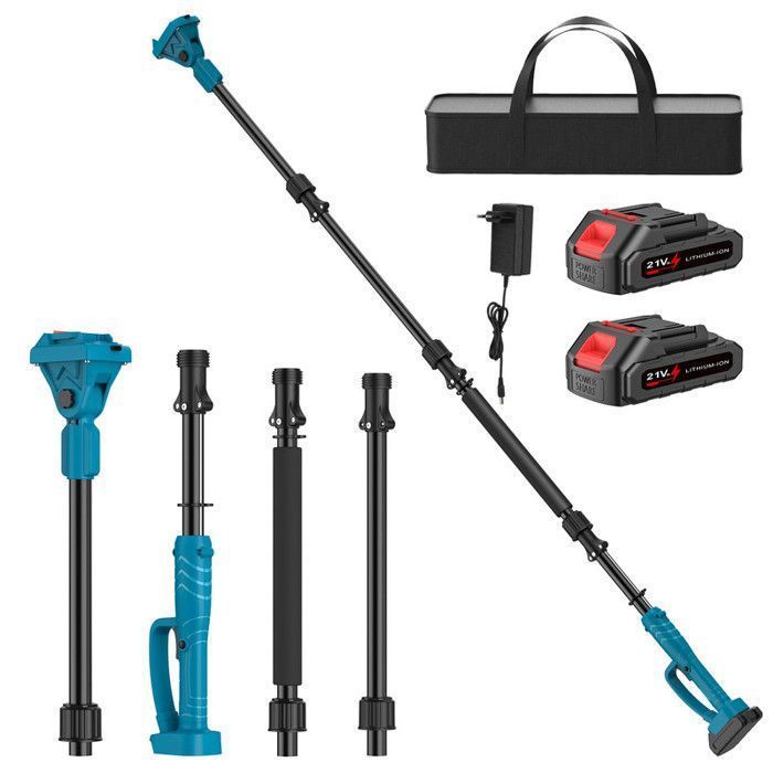 Forbici da potatura in alluminio da 2 m, compatibile con batterie Makita serie B da 18 V – 3 lunghezze: 1 m, 1,5 m, 2 m – Angolo regolabile a 180° – 2 batterie incluse
