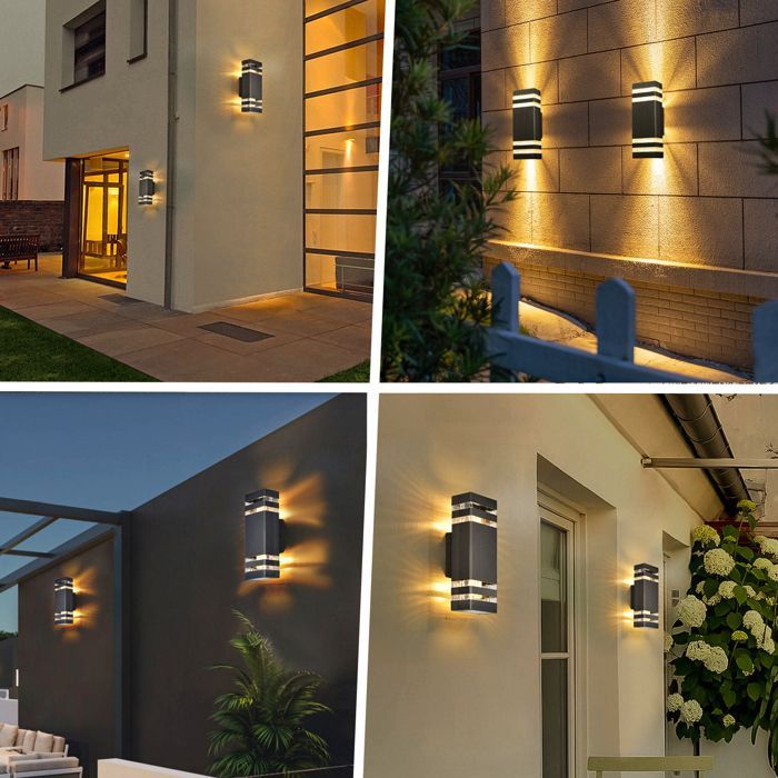 Aplique de pared LED para exteriores de 2 piezas, lámpara de pared exterior impermeable IP65, aplique de pared moderno color antracita