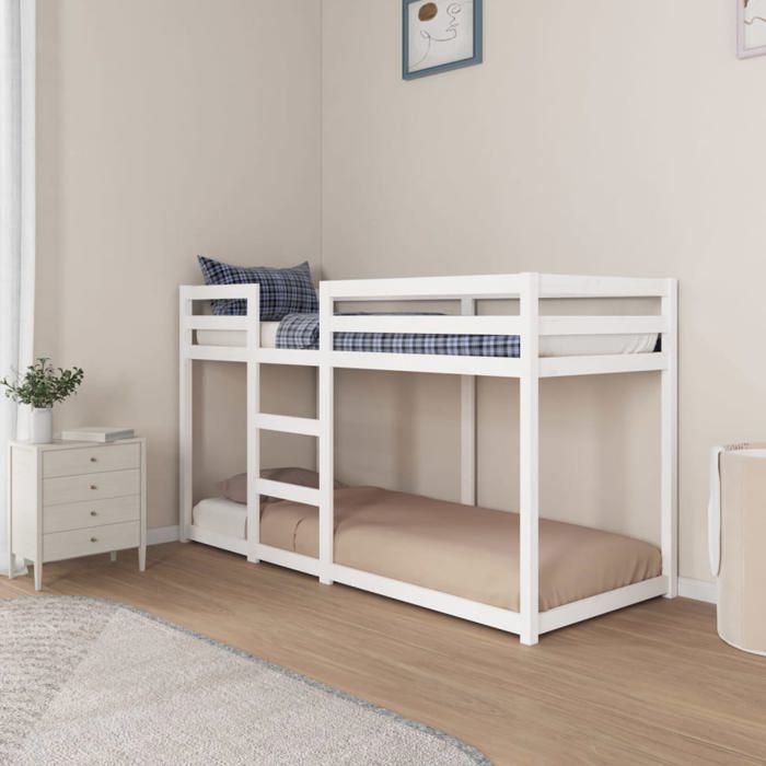 Estructura de litera vidaXL con somier de láminas, cama infantil, muebles de dormitorio, blanca, 75x190 cm, 821660
