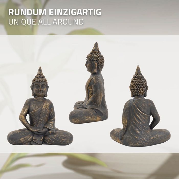 Estatua de Buda sentado de ECD Alemania, 48 cm, en piedra artificial de poliresina con aspecto de bronce. Escultura para jardín.