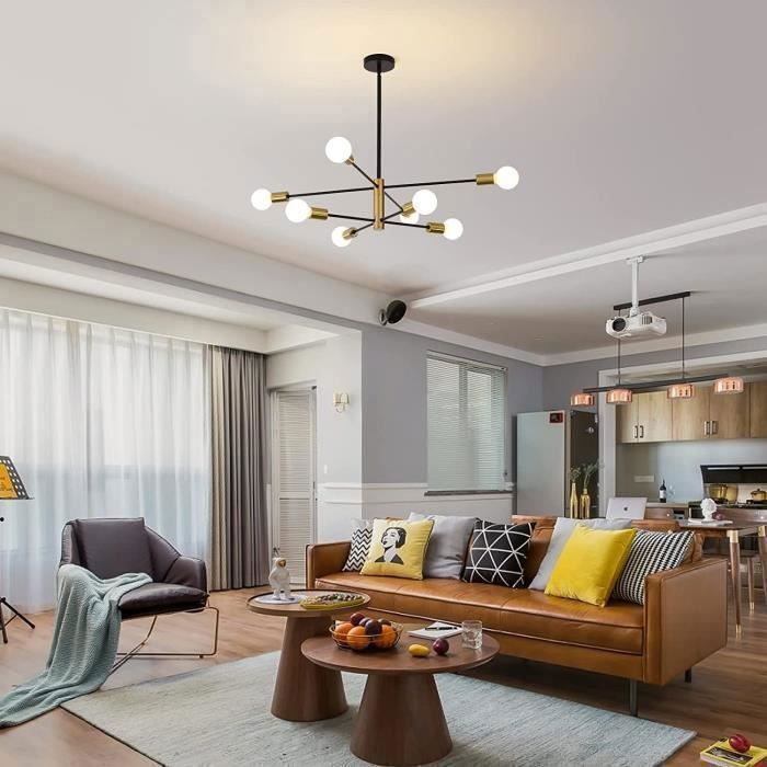 GANEED 8-Light Adjustable Industrial Pendant Light - Black+Gold - E27 - Metal - 85cm (H) * 54cm (W) (E27 bulb not included)