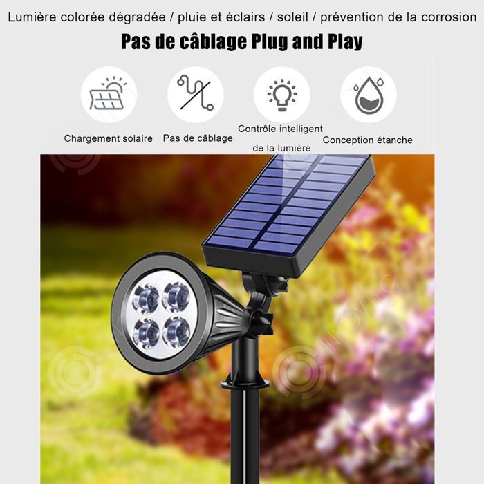 INN Spot solaire 2 pcs spots extérieurs super brillant LED spot solaire extérieur imperméable projecteur extérieur exterieur