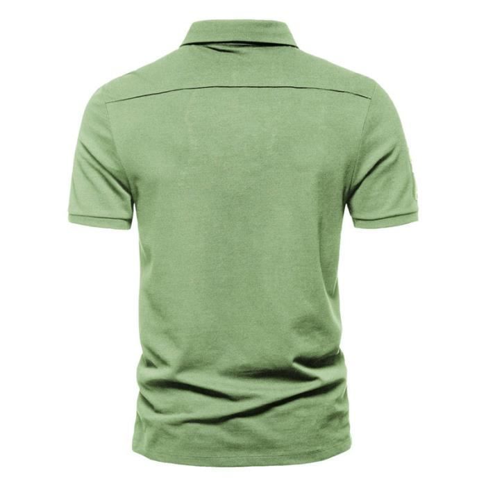 Polo de manga corta para hombre, corte regular, prenda informal de verano, color contrastante, cómodo - Verde