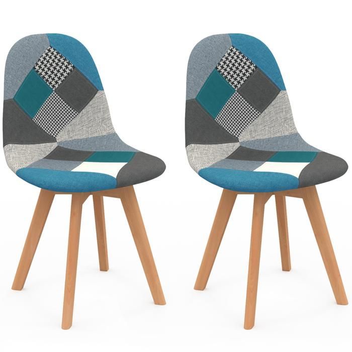 IDMARKET Lot de 2 chaises de salle à manger SARA scandinaves motifs patchworks bleus