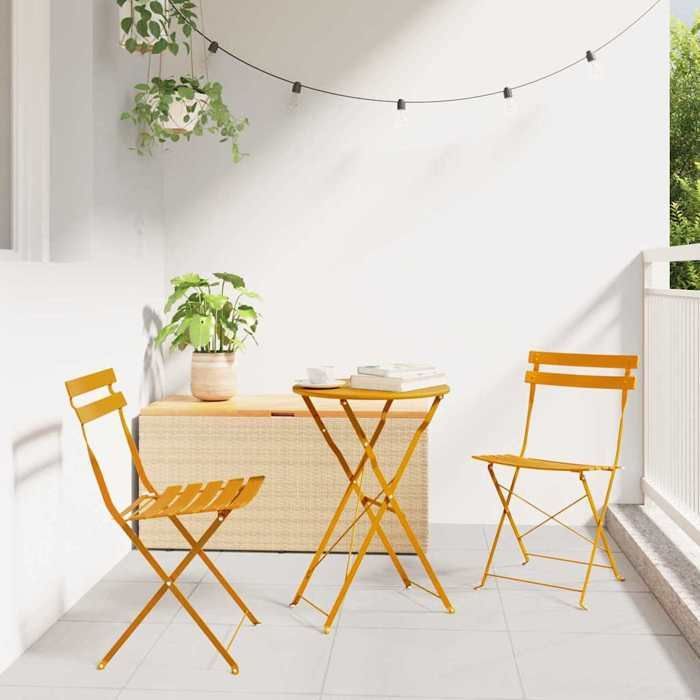 Folding bistro set - BURKE - 3 pieces - Mustard - Steel - 50x50x71 cm - Folding table - Folding chairs