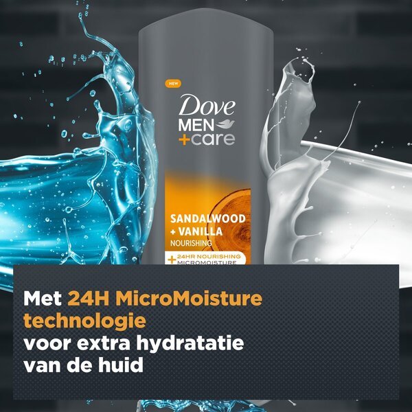Dove Men+Care gel za prhanje 3 v 1 z vonjem sandalovine in vanilije, 250 ml