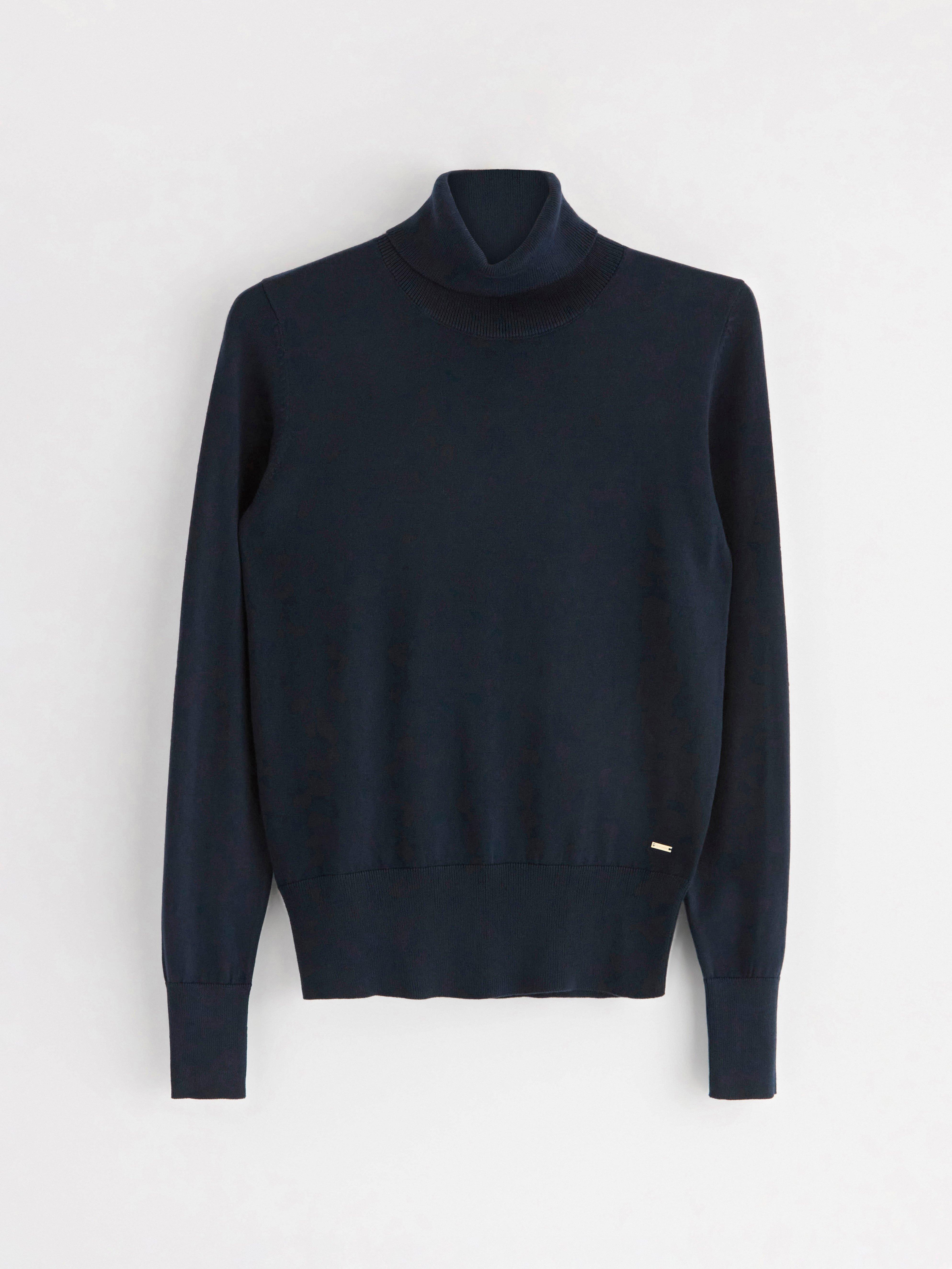 Polo de punto fino azul marino