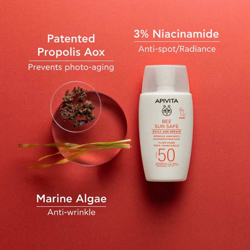 Apivita Bee Sun Safe Daily Age Repair Fluid SPF50 zaščitni fluid proti gubam SPF 50