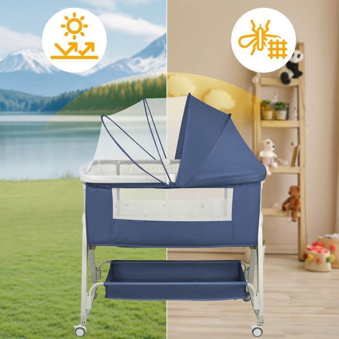 MIPAN. Cuna colecho 3 en 1 - Cama con inclinación y altura ajustables - Cuna para bebé desde el nacimiento hasta los 36 meses - Azul