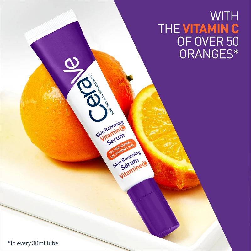 CeraVe Skin Renewing C vitamīna serums ir starojošu efektu sniedzošs serums ar C vitamīnu, kas atjauno ādas aizsargbarjeru.