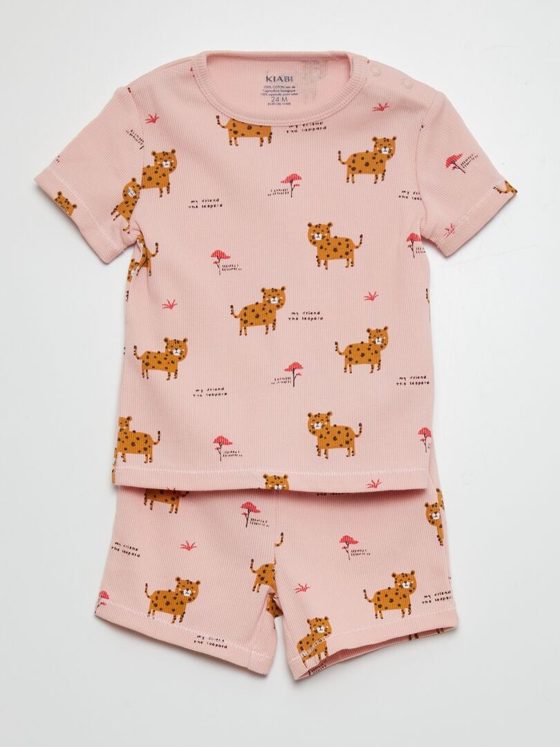 Pyjamaset bestaande uit T-shirt en short - 2-delig - ROZE