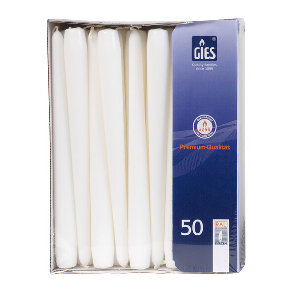 Witte taps toelopende kaarsen, set van 50 stuks.