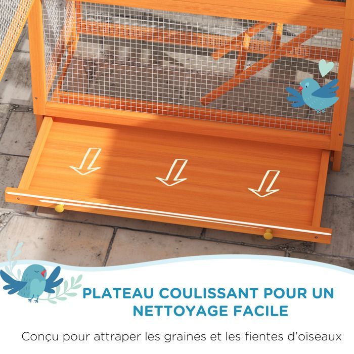 Cage à oiseaux en bois cage perroquet aire de jeux toit asphalte imperméable 92 x 52 x 171 cm orange
