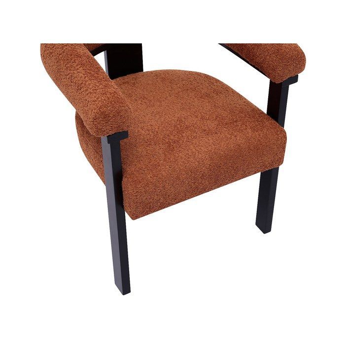 Chaise avec accoudoirs en tissu bouclette et bois d'hévéa noir - Terracotta - LIVELIA