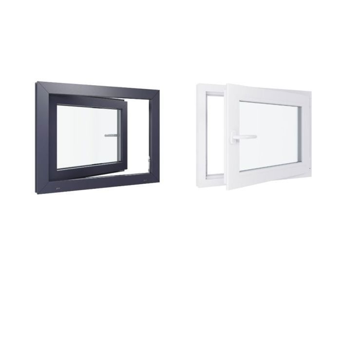 Ventana de PVC - Ancho x Alto 800 x 600 mm - Triple acristalamiento - Bicolor blanco interior/antracita exterior - Manilla izquierda