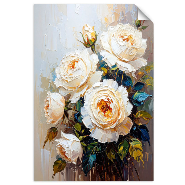 Naklejka na ścianę do salonu sypialni Feeby Róże Białe Kwiaty Bukiet 20x30