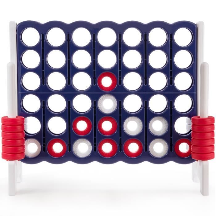 DREAMADE Jeu de Société Enfants 4 avec 42 Anneaux Géants, Jeu de Stratégie en Ligne avec Curseurs pour Redémarrage Rapide,Bleu