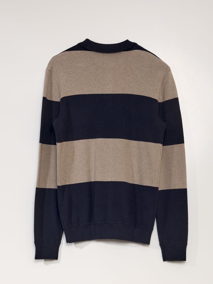 Sweter z długim rękawem w stylu polo - NIEBIESKI
