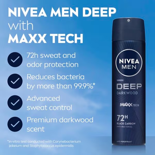 NIVEA Men Deep Black Carbon Dark Wood антиперспирант спреј 150 мл