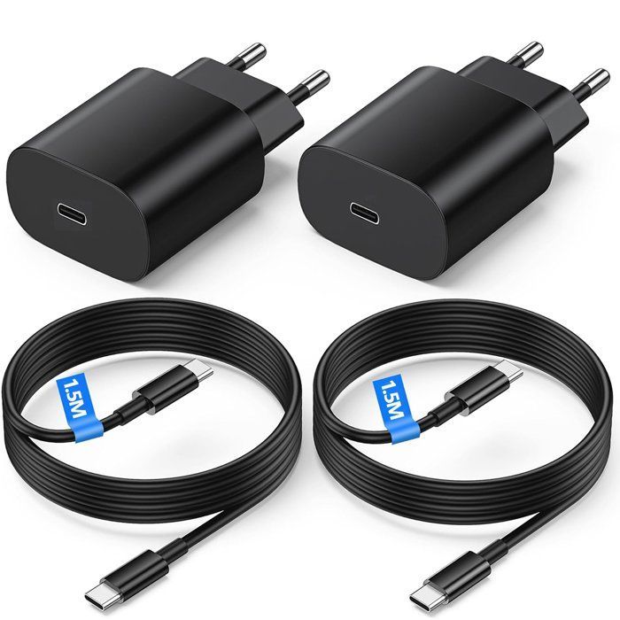Paquete de 2 cargadores de pared rápidos de 25 W + cable USB-C para SAMSUNG S22 5G, S22 ULTRA 5G, S21 FE 5G, S21, S21 PLUS, S20, etc., color negro.