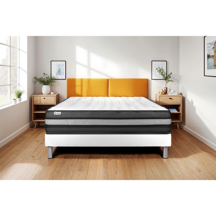 Colchón y base de cama de 90x200 cm - Vital Power Zen Blanco