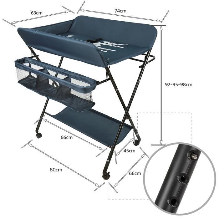 Cambiador plegable Homewell - Azul - 80 * 66 * 98 cm - Con cinturón de seguridad