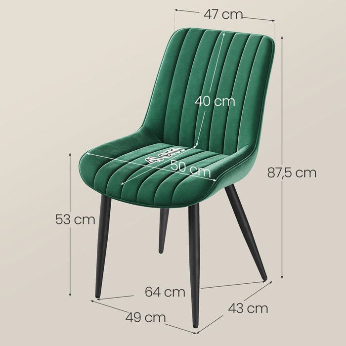 Lot de 2 Chaises Salle à Manger HavenlyHome, Dossier Ergonomique, Assise Rembourrée en Velours, pour Salon, Chambre à Coucher, Vert