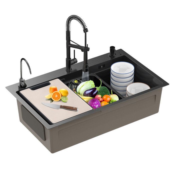 FIANAO Inbouw RVS Spoelbak – Enkele Kom 75 cm – Krasbestendig – Stille Werking – Snelle Afvoer – Snijplank en Zeef
