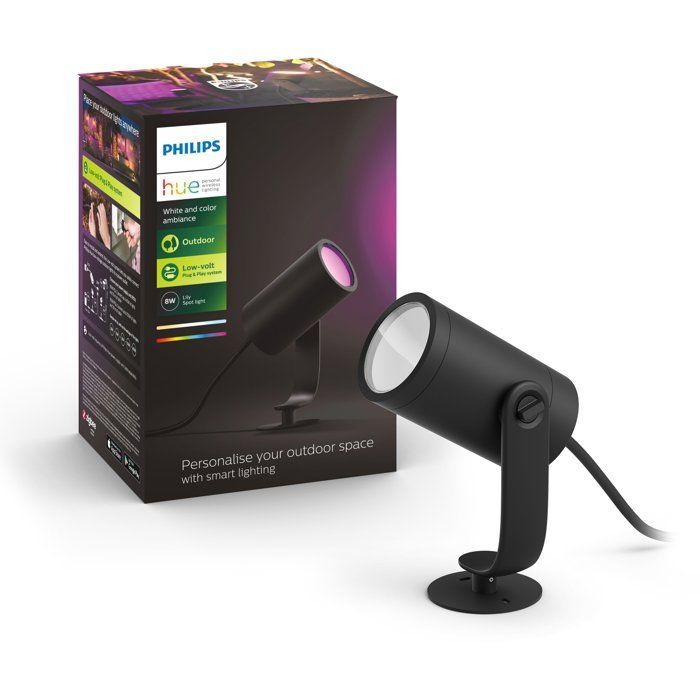 Foco de jardín - PHILIPS HUE - Lily - Luz blanca y de color - Negro - Bajo voltaje - Extensión - IP67