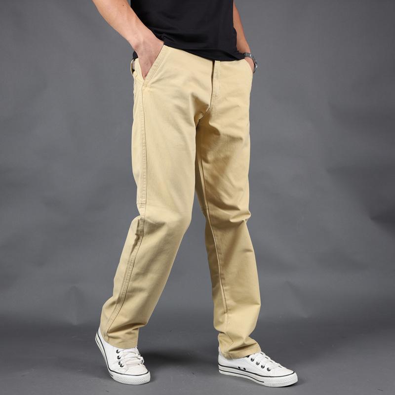Katoenen cargobroek voor heren met zakken, lange broek, eenvoudige zwarte kaki rechte broek, losse casual broek