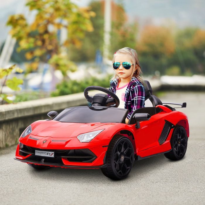 Coche eléctrico - HOMCOM - Lamborghini Aventador SVJ 12V infantil con licencia, puertas de mariposa y luces LED - PP - rojo