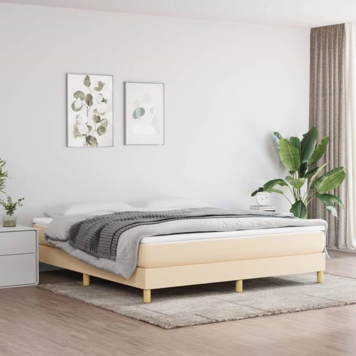 Gepolsterter Lattenrost – AKOZON – 160 x 200 cm – Cremefarbener Stoff – 2-Sitzer – Federkern