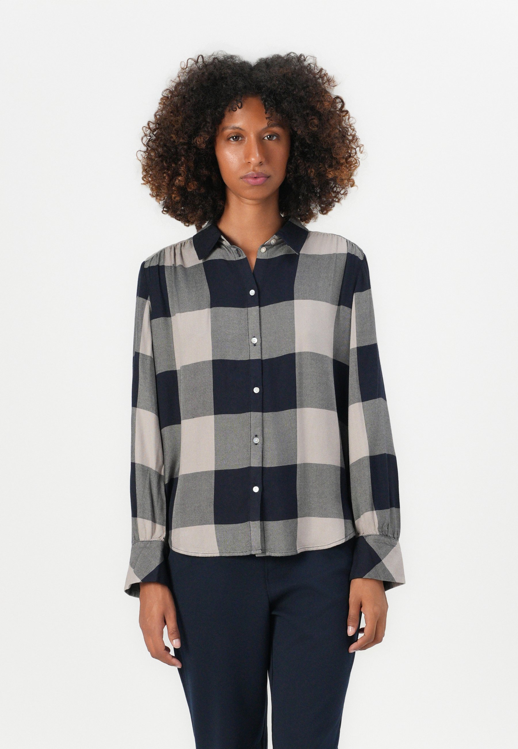 TOM TAILOR CHECKED - Blouse met knoopsluiting - blauw/taupe