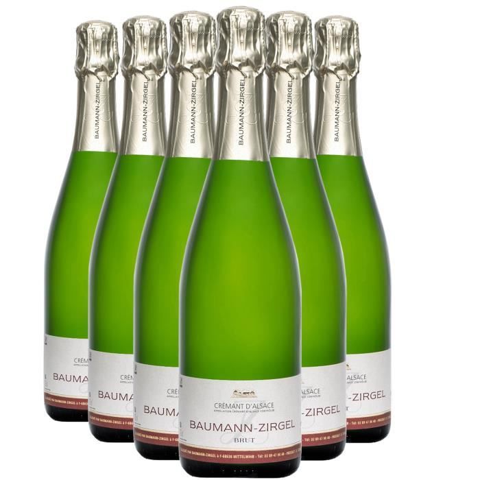 Crémant d'Alsace Brut Blanc - Bio - Lot de 6x75cl - Domaine Baumann-Zirgel - Vin effervescent AOC Blanc d' Alsace