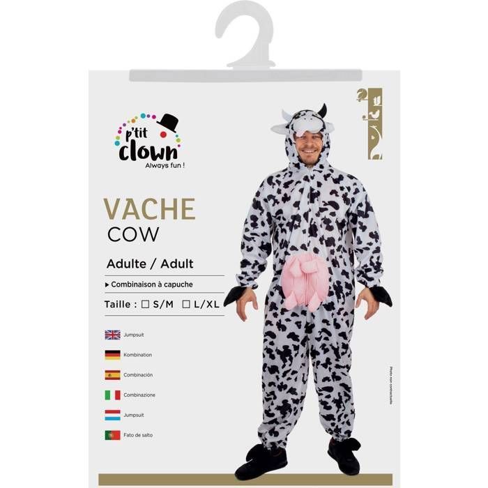 Costume - Adult Cow PtitClown - Hooded Jumpsuit - Zipper - White