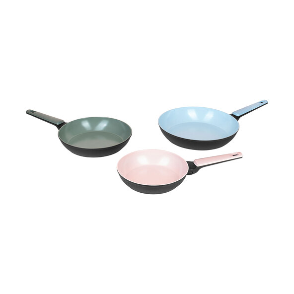 Tigăi, set de 3, mânere fixe, culori pastelate