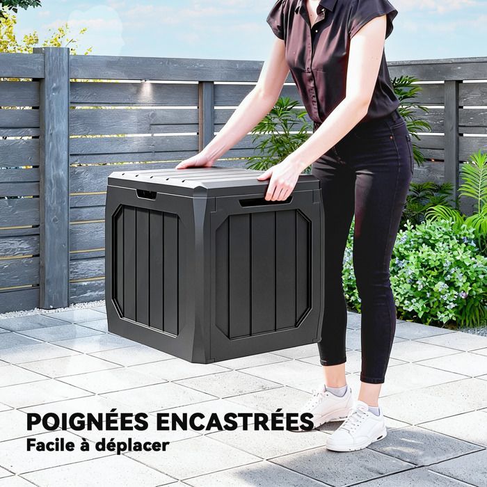Caja de almacenamiento para exteriores - Outsunny - 121 L - Con asas, contenedor impermeable - PP - 56 x 45 x 53 cm - Negro