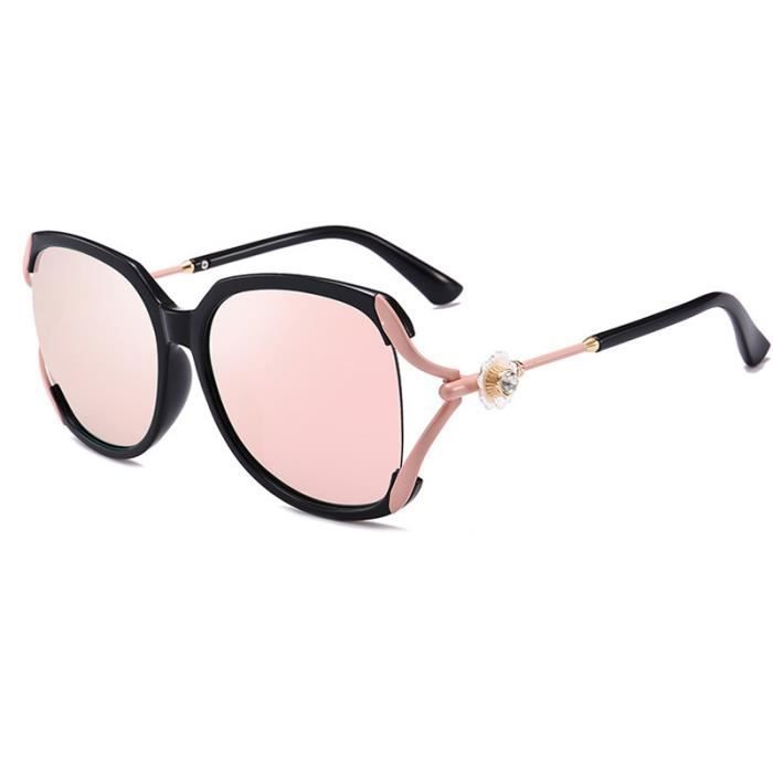 SHARPHY Lunettes de soleil femme mode métal polarisée conduire fleurs diamant sport voyager rose