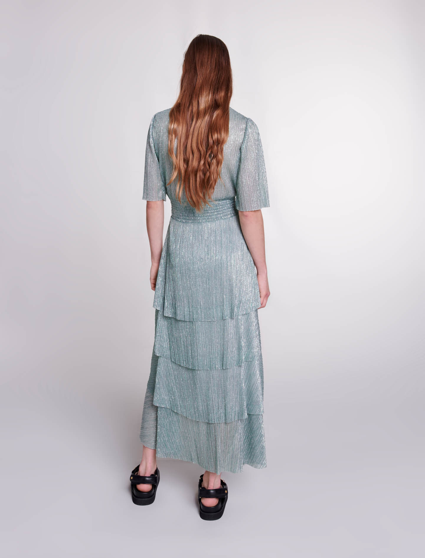 Jurk met elastische lurex ruches - VERT ARGENTE