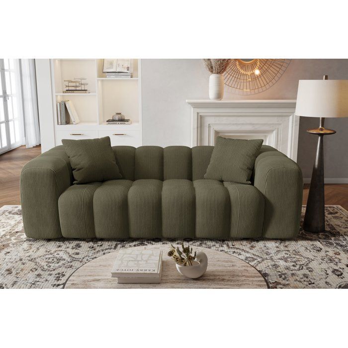 Canapé fixe - 3 places - SFERA - Tissu Vert - 240 x 100 x 80 cm